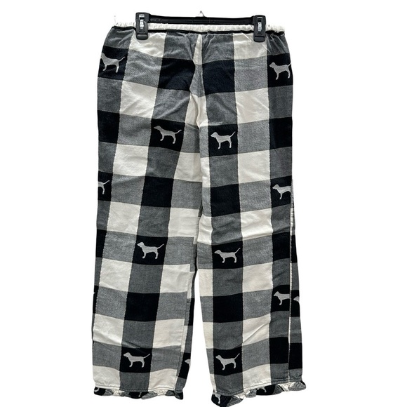 Pink Victoria’s Secret Black White Pajama Pants S Cotton Gingham Plaid Dogs - Picture 2 of 11